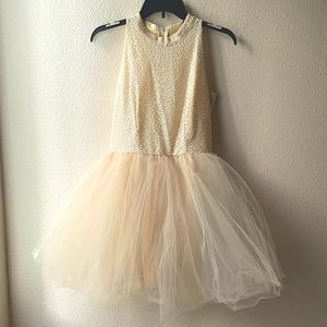 Girls Miss Behave Beige No-Sleeve Tulle Cocktail/Party Dress